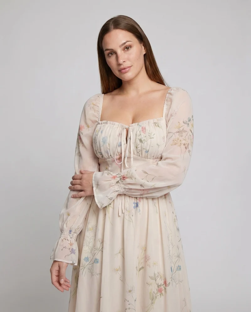Damen Luftiges Maxikleid mit floralen Einsätzen