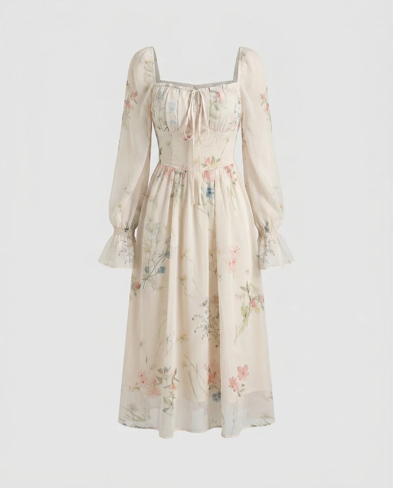Damen Luftiges Maxikleid mit floralen Einsätzen