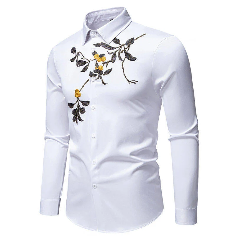 Herren Elegant besticktes Langarmhemd