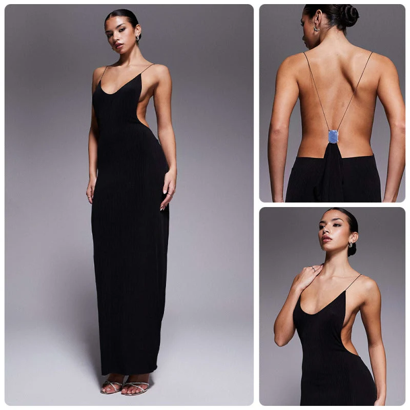 Damen Maxikleid mit tiefem V-Ausschnitt und seitlichen Cut-Outs