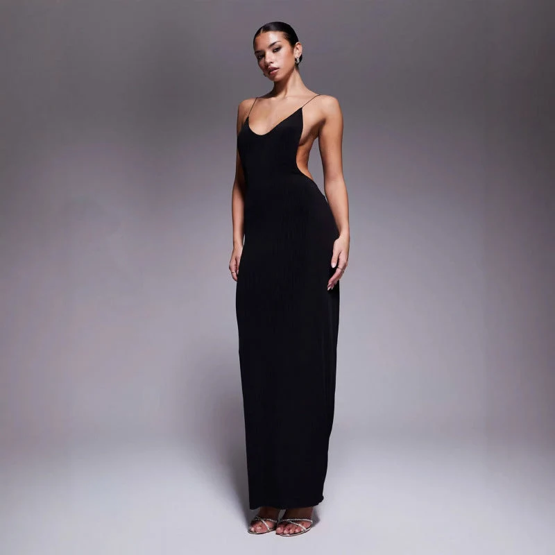 Damen Maxikleid mit tiefem V-Ausschnitt und seitlichen Cut-Outs