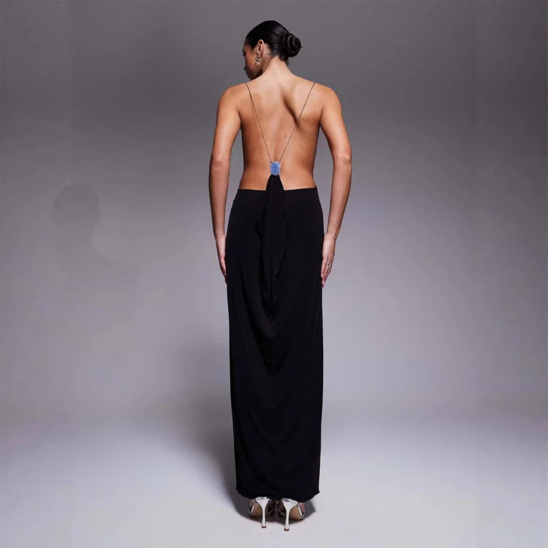 Damen Maxikleid mit tiefem V-Ausschnitt und seitlichen Cut-Outs