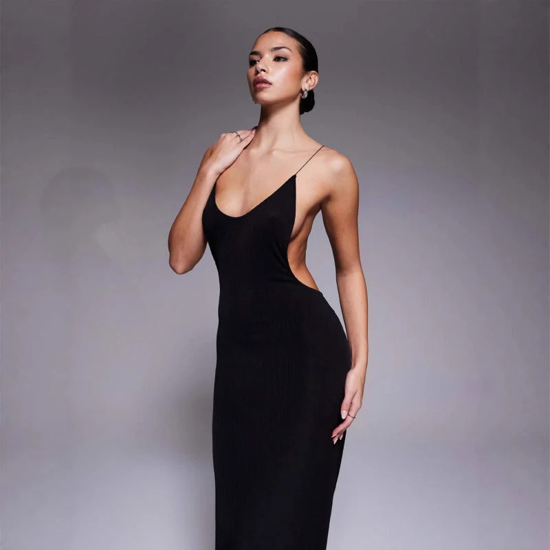 Damen Maxikleid mit tiefem V-Ausschnitt und seitlichen Cut-Outs