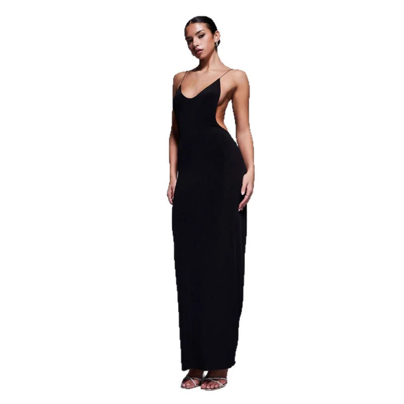 Damen Maxikleid mit tiefem V-Ausschnitt und seitlichen Cut-Outs
