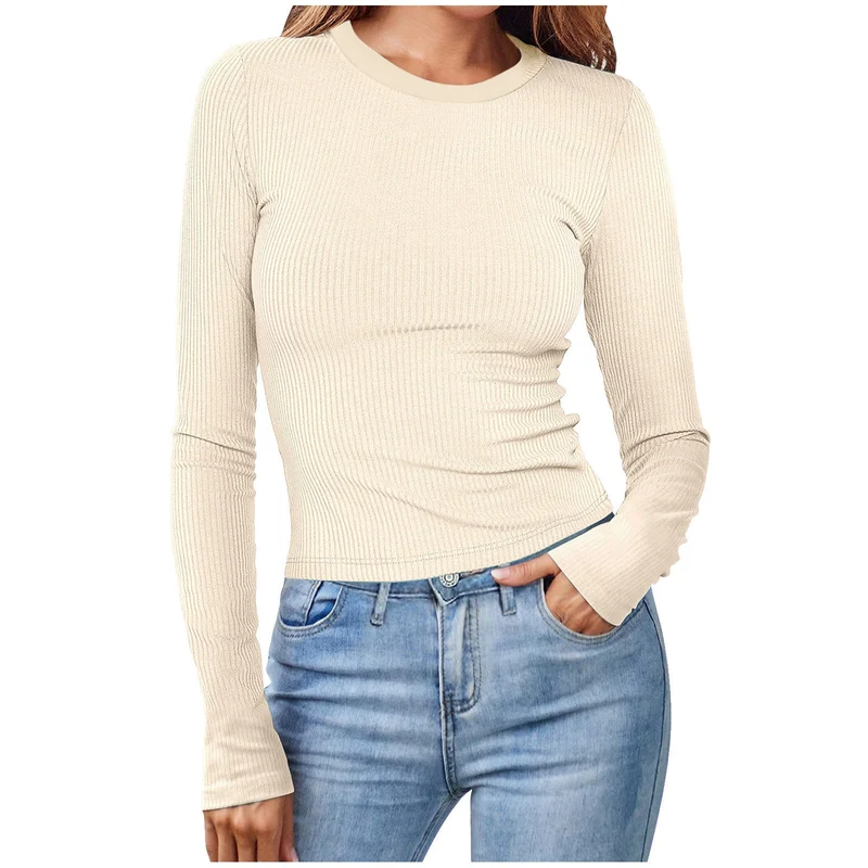 Damen figurbetontes Langarmshirt mit Rippstruktur Nord Taschen