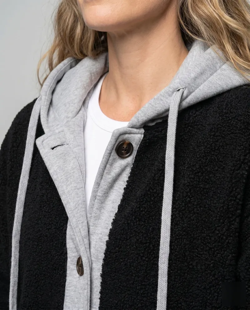 Damen Kuscheliger Oversize-Mantel mit Kapuze und seitlichen Taschen
