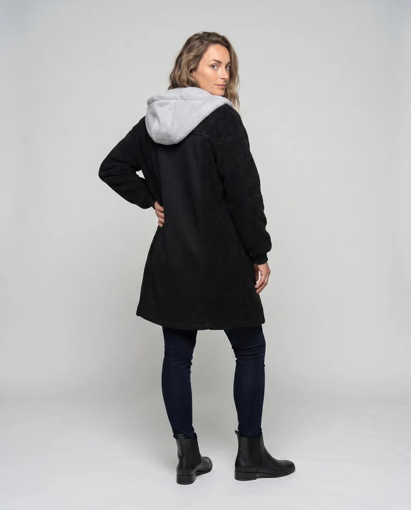 Damen Kuscheliger Oversize-Mantel mit Kapuze und seitlichen Taschen