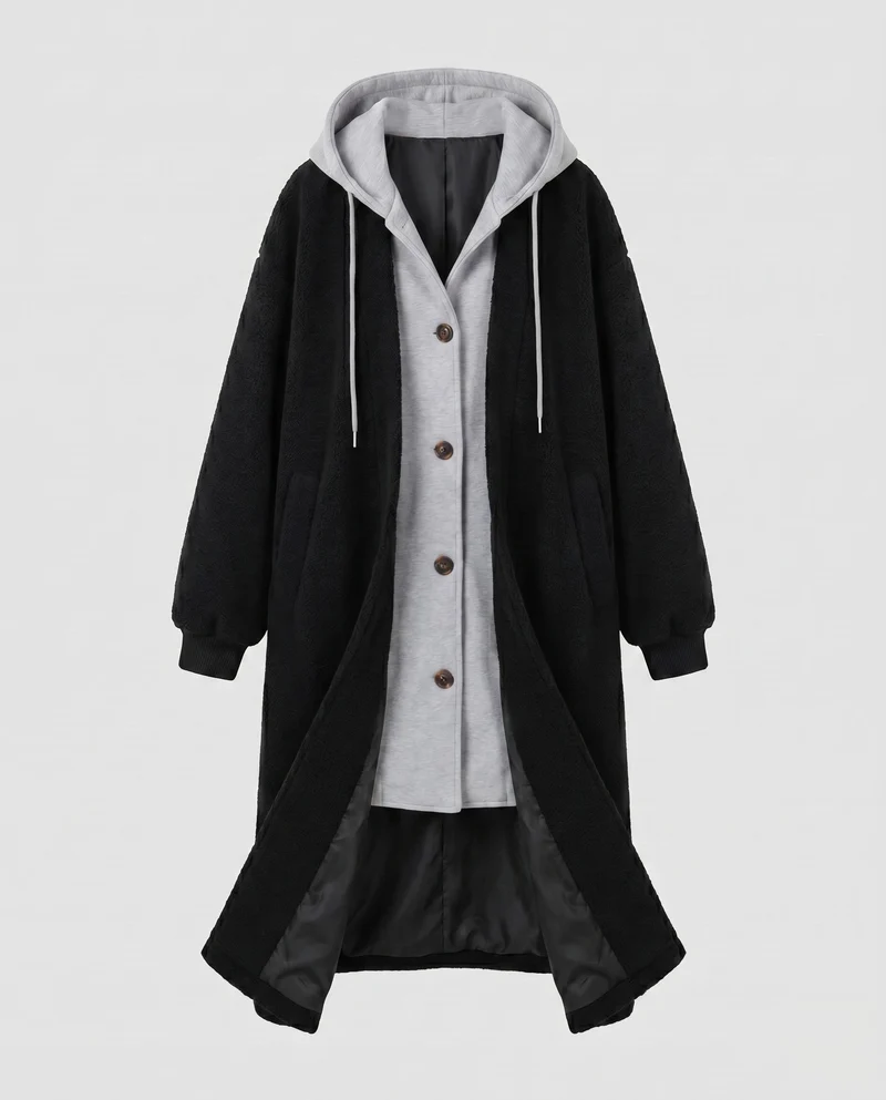 Damen Kuscheliger Oversize-Mantel mit Kapuze und seitlichen Taschen
