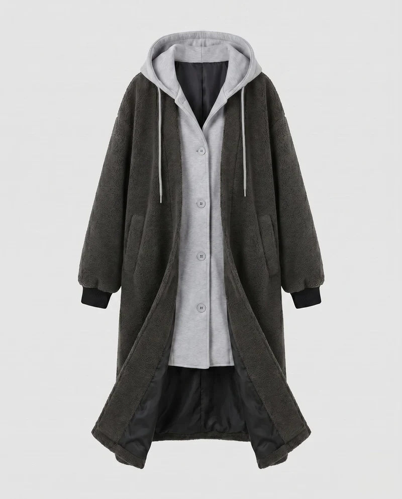 Damen Kuscheliger Oversize-Mantel mit Kapuze und seitlichen Taschen