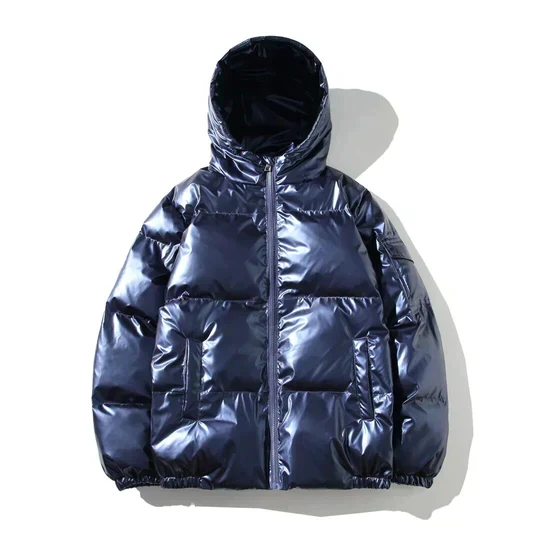 Winddichte metallische Winter-Pufferjacke
