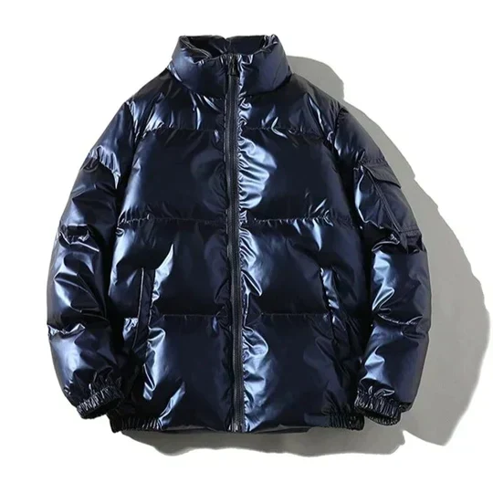 Winddichte metallische Winter-Pufferjacke