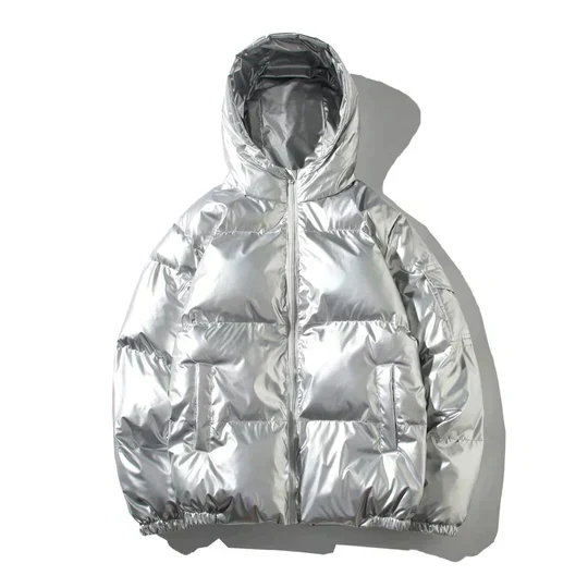 Winddichte metallische Winter-Pufferjacke