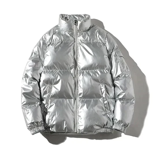 Winddichte metallische Winter-Pufferjacke