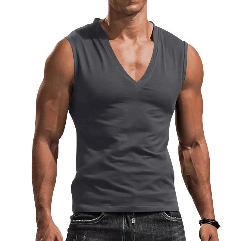 Herren nan ärmelloses Muskelshirt mit tiefem V-Ausschnitt aus dehnbarem Jersey und körpernaher Passform