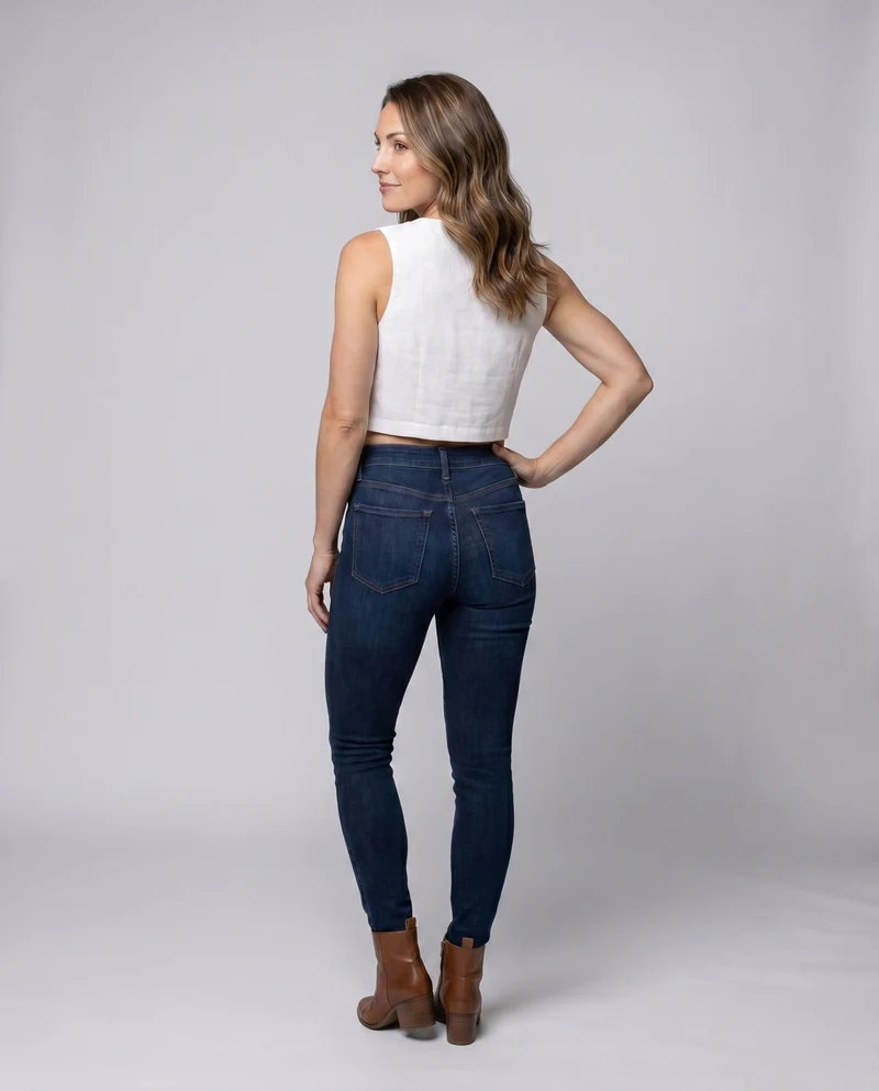 Damen Cropped Leinen-Oberteil mit V-Ausschnitt und Knopfdetail