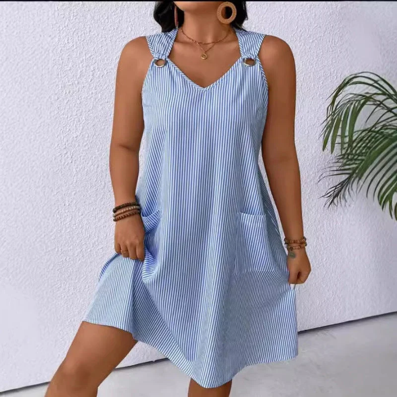 Damen lässiges Trägerkleid mit V-Ausschnitt und praktischen Taschen Nord Taschen