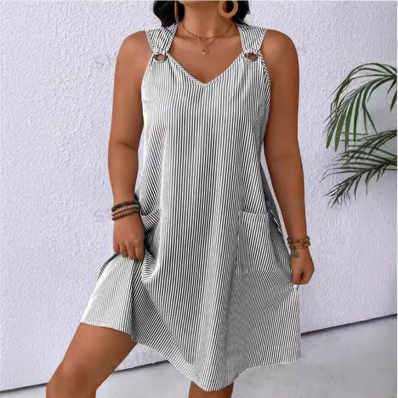 Damen lässiges Trägerkleid mit V-Ausschnitt und praktischen Taschen Nord Taschen