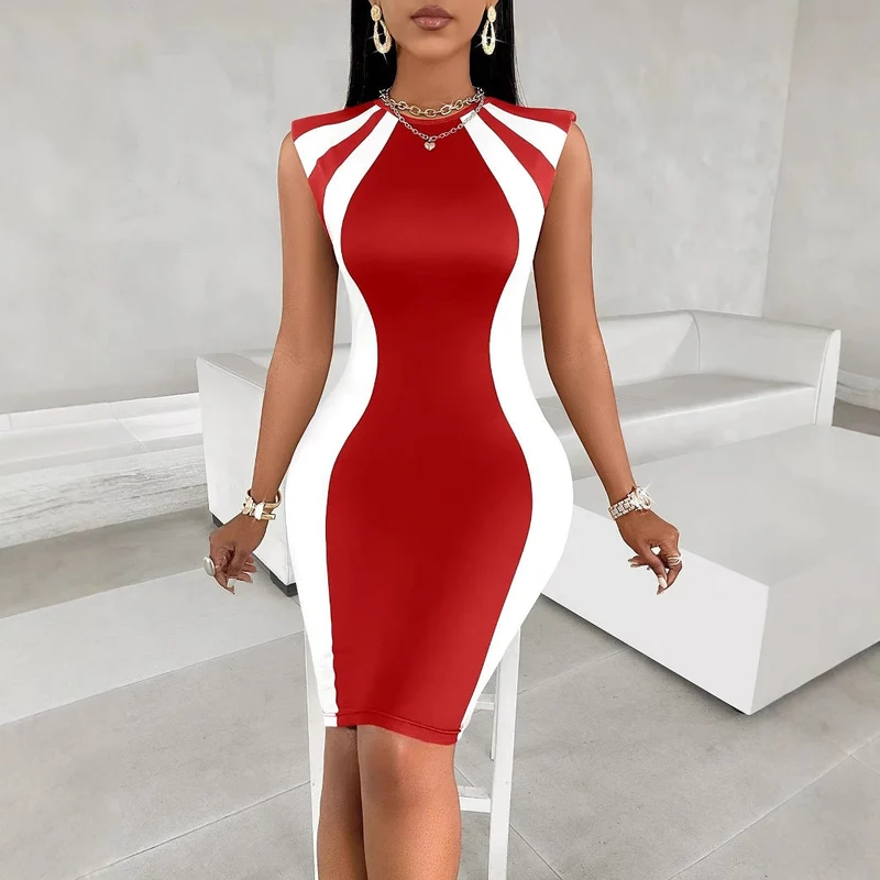 Damen figurbetontes Cocktailkleid mit kontrastierenden Einsätzen
