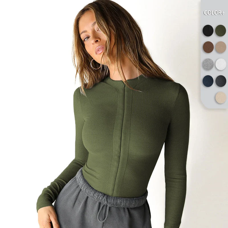 Damen Enganliegendes Longsleeve mit Stehkragen