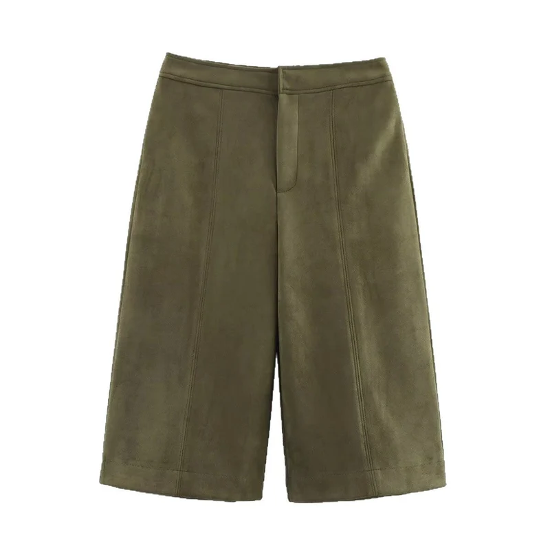 Damen weite Culotte mit eleganter Veloursstruktur und praktischen Taschen