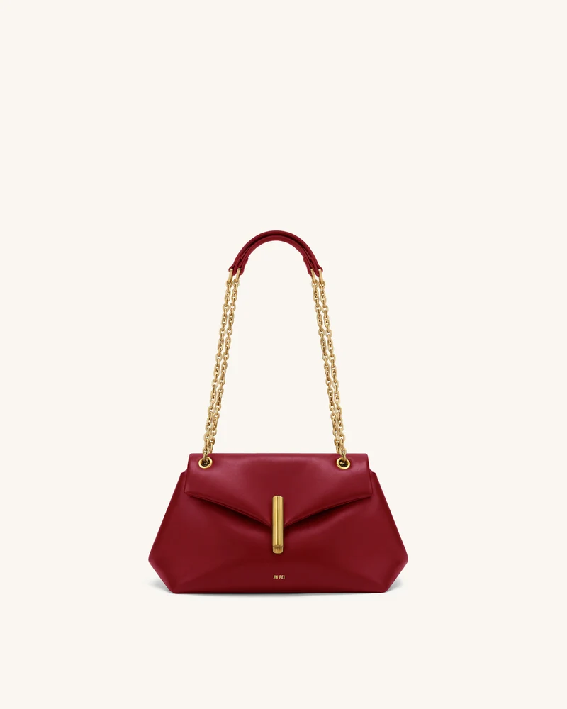 Valerie Kettenschultertasche mit Klappe - Kirschrot