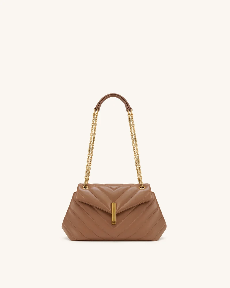 Valerie Gesteppte Kettenschultertasche mit Klappe - Karamellbraun