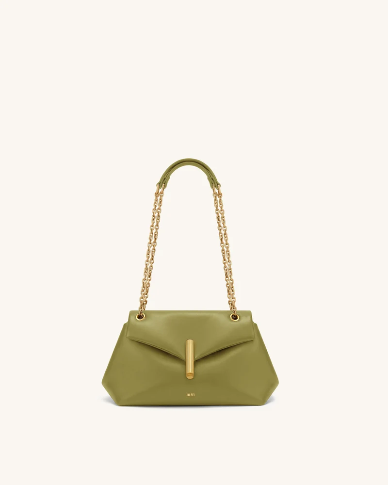 Valerie Kettenschultertasche mit Klappe - Olivgrün