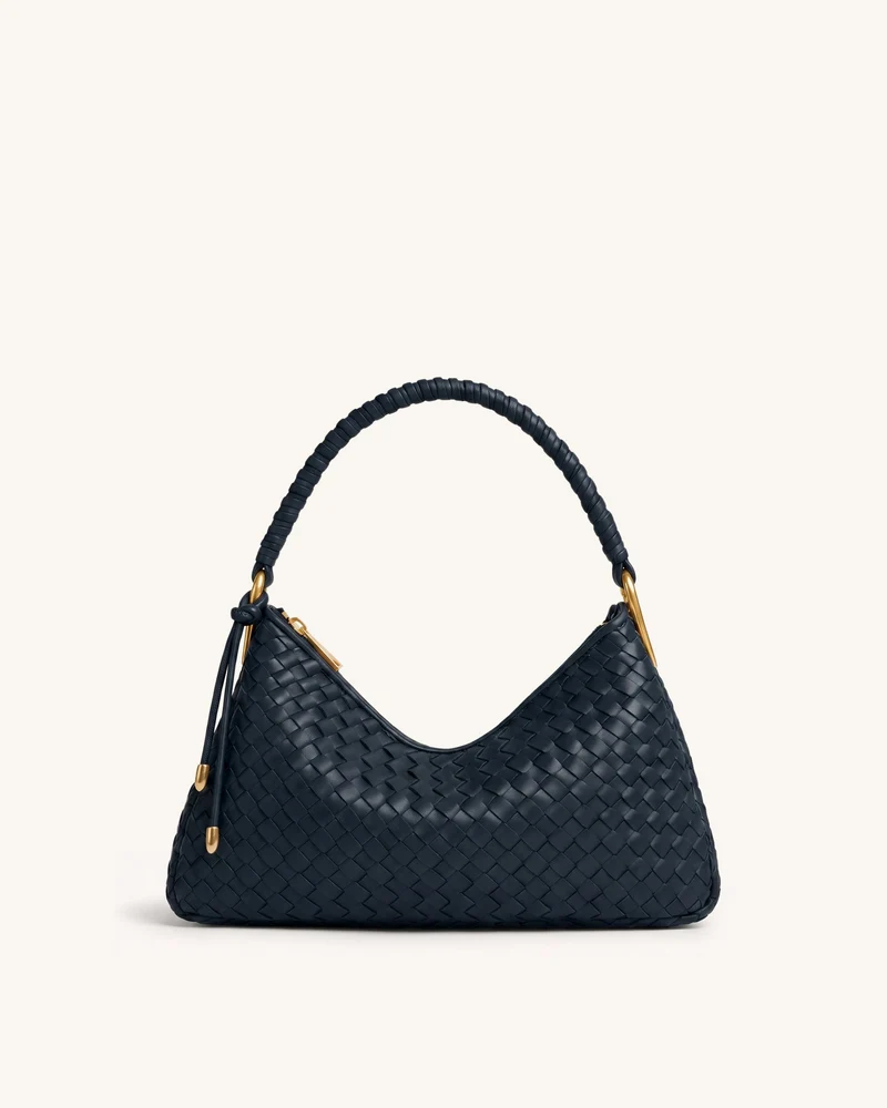 Lorena Geflochtene Schultertasche - Marineblau