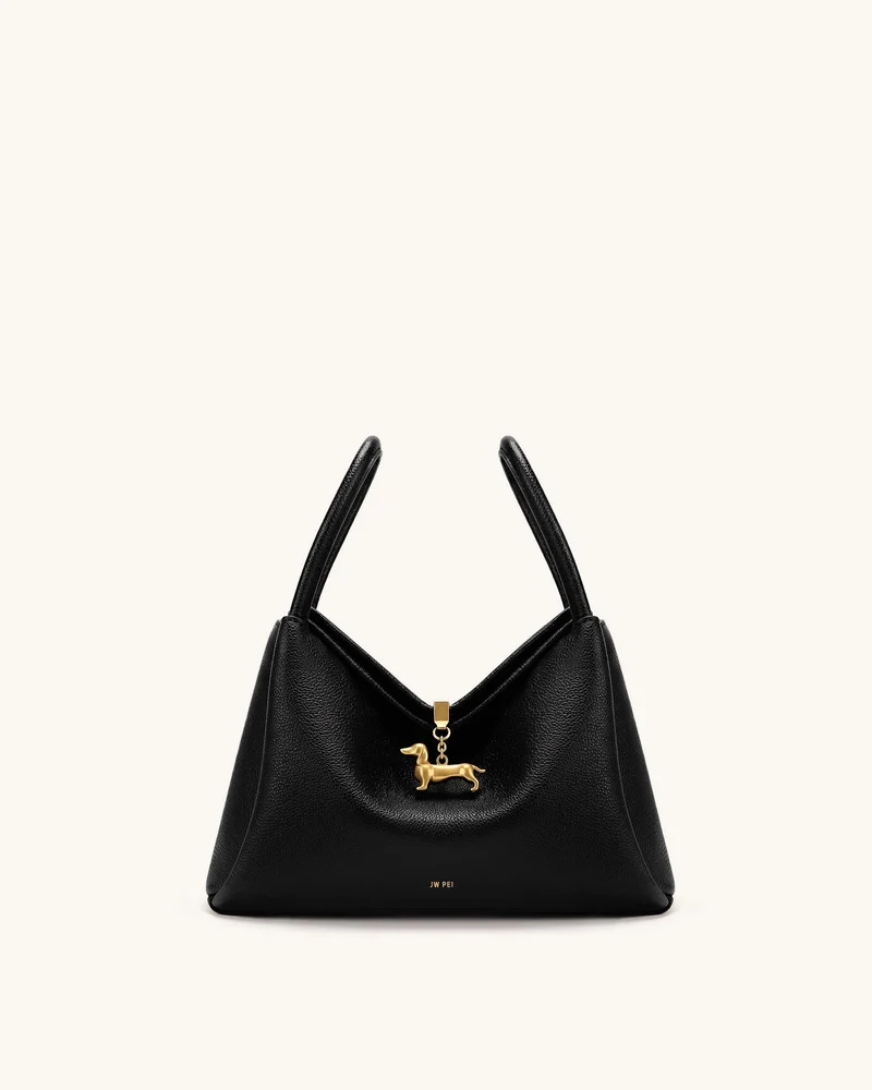 Maelle Henkeltasche mit Dackel-Anhänger - Schwarz