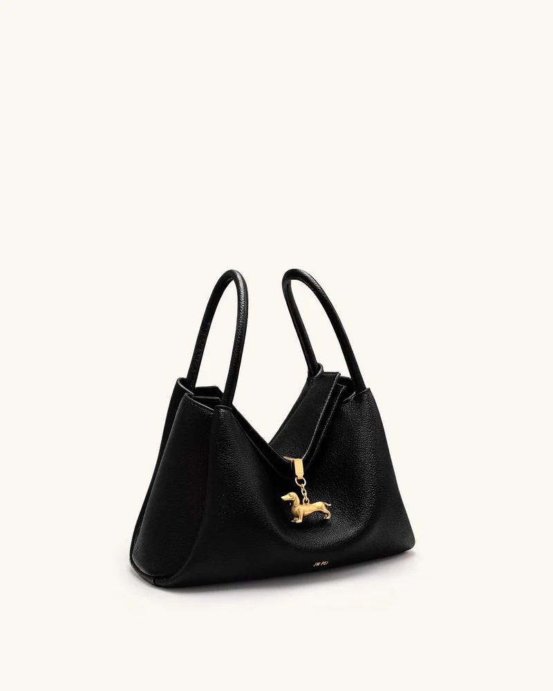 Maelle Henkeltasche mit Dackel-Anhänger - Schwarz