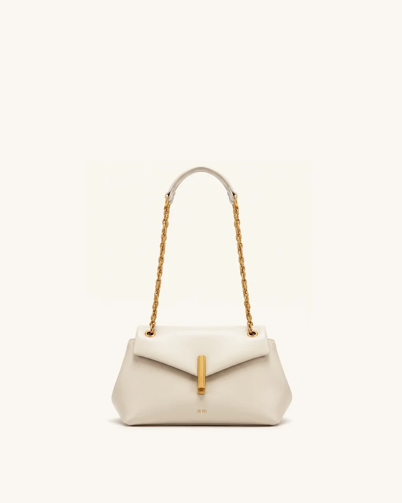 Valerie Kettenschultertasche mit Klappe - Cremeweiß