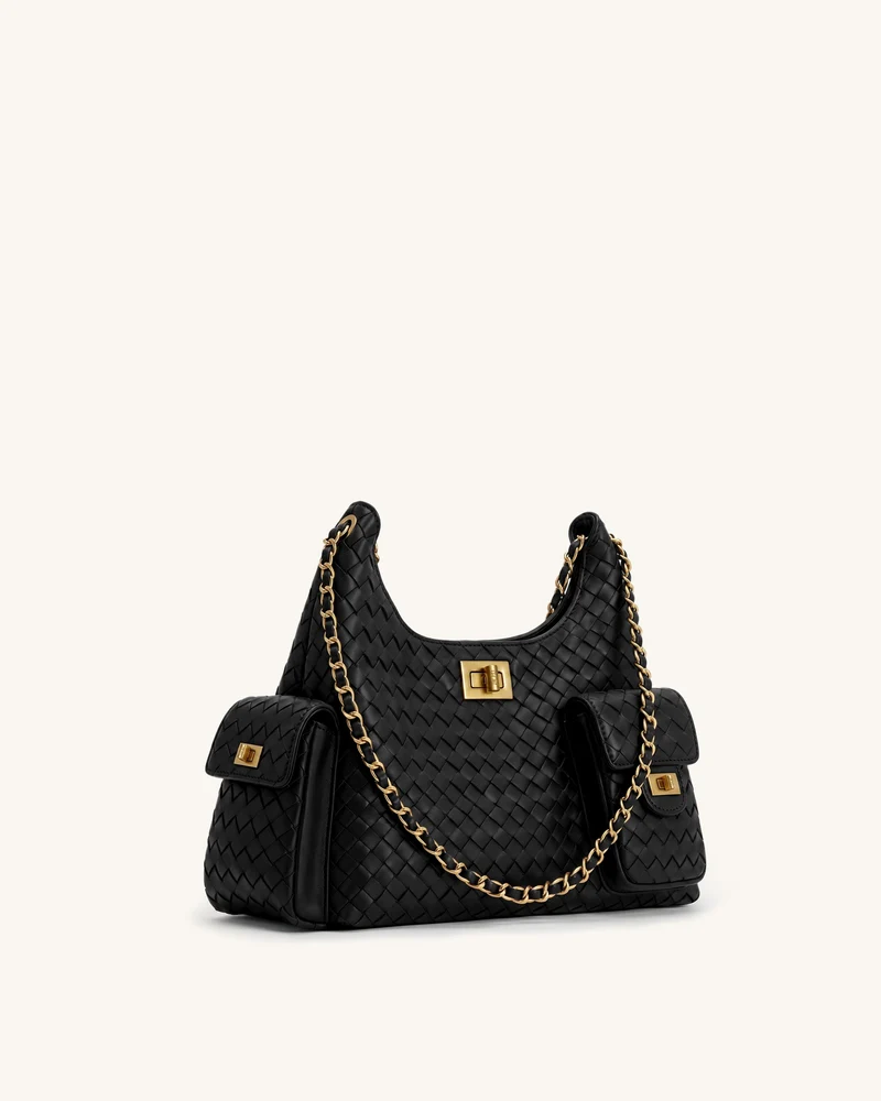 Vivian Geflochtene Kettenschultertasche - Schwarz