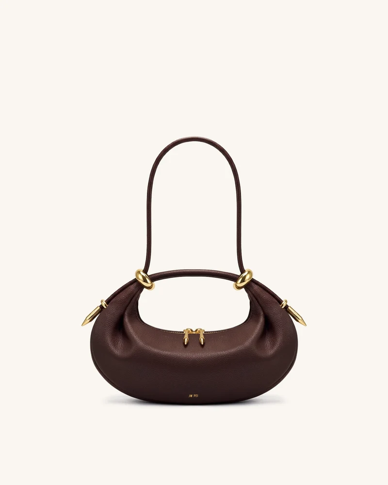 Ellie Halbmond-Henkeltasche mit Metallring-Verzierung - Dunkelbraun