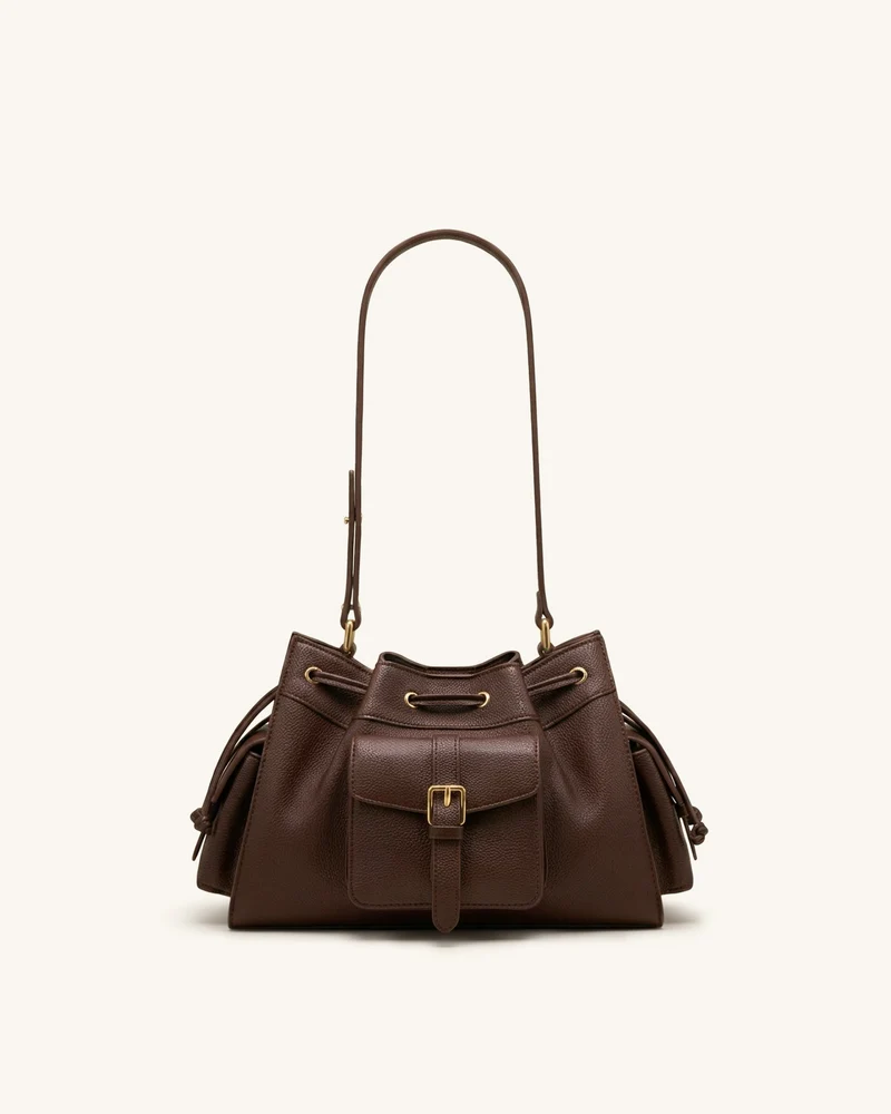 Harper Schultertasche mit Kordelzug - Braun