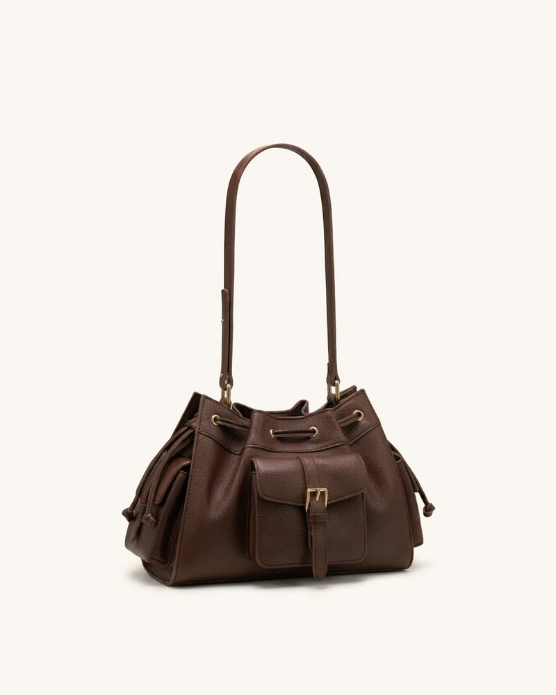 Harper Schultertasche mit Kordelzug - Braun