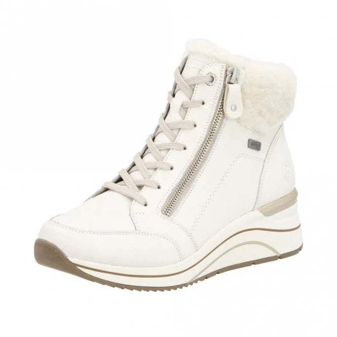 Remonte Damen-Ankle-Boot aus Leder mit Fleecefutter, extra weit | Cremeweiß
