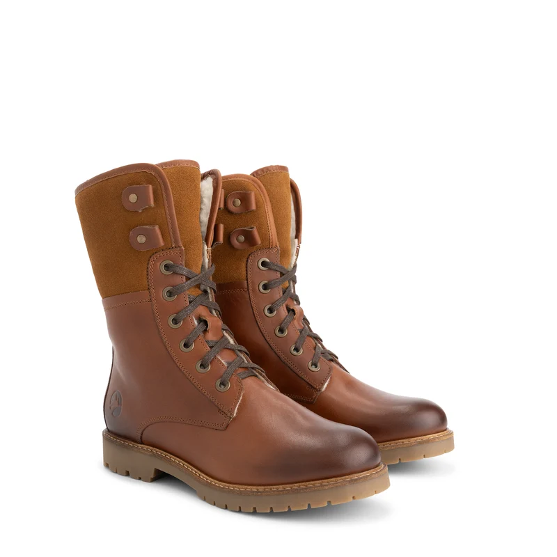 Kongea Damen - Schnürboots - Wolle gefüttert - Cognac