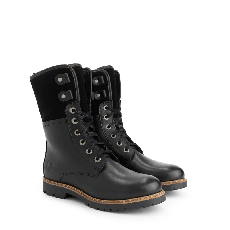 Kongea Damen - Schnürboots - Wolle gefüttert - Schwarz
