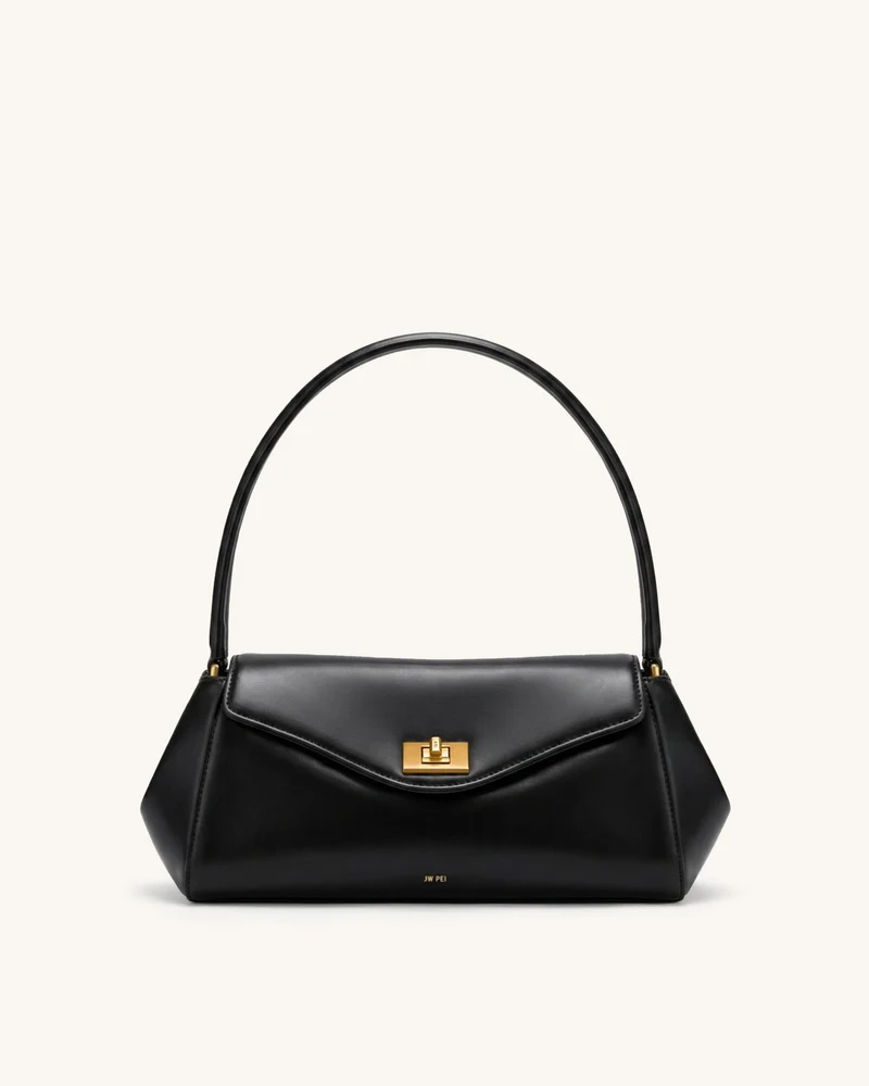 Lucia Schultertasche mit Drehverschluss - Schwarz