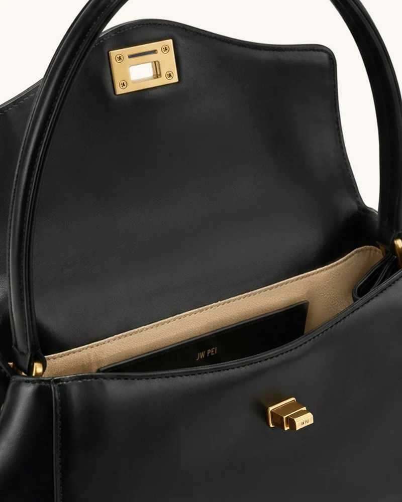 Lucia Schultertasche mit Drehverschluss - Schwarz