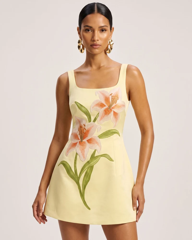 Lily Ärmelloses A-Linien-Minikleid mit Blumenmuster - Gelb