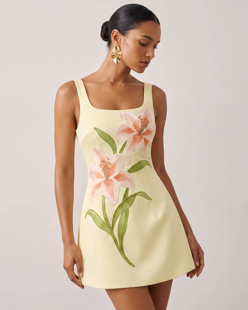 Lily Ärmelloses A-Linien-Minikleid mit Blumenmuster - Gelb