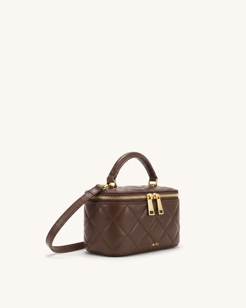 Vivienne Gesteppte Kosmetiktasche mit Henkel - Dunkles Kaffeebraun