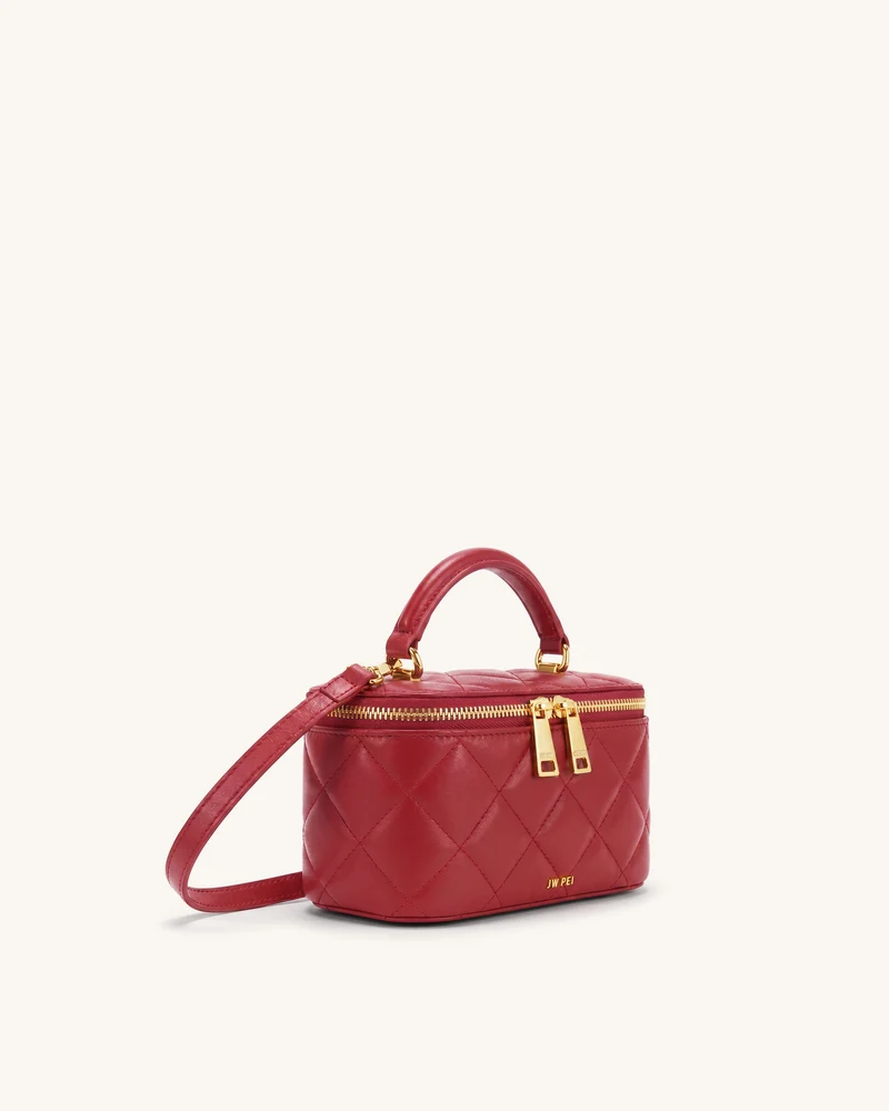 Vivienne Gesteppte Kosmetiktasche mit Henkel - Kirschrot