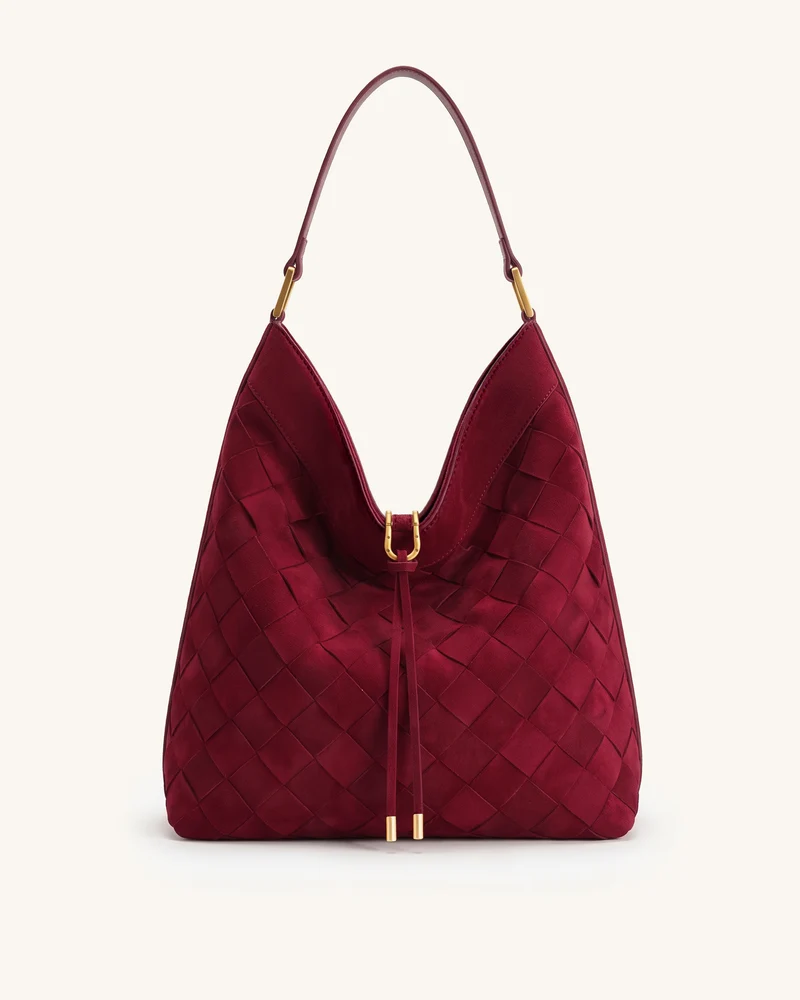 Aria Schultertasche aus gewebtem Wildlederimitat - Burgund