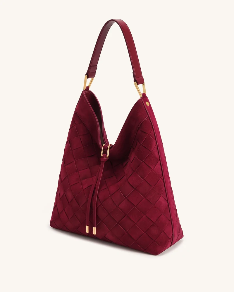Aria Schultertasche aus gewebtem Wildlederimitat - Burgund