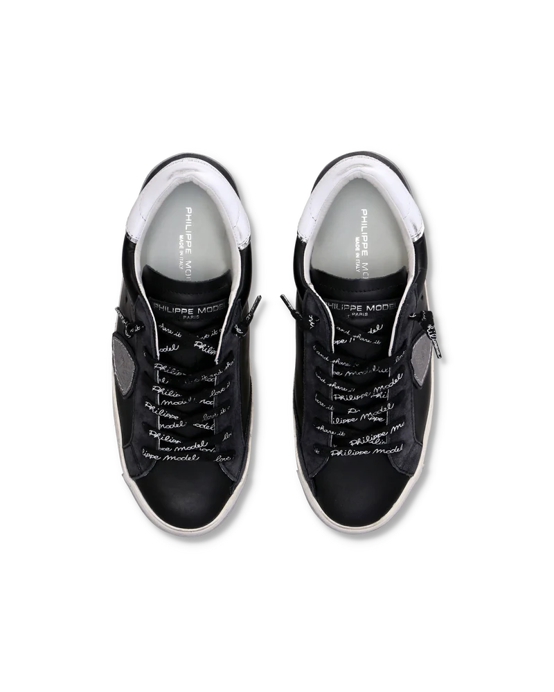 Women's Prsx Low-Top Sneakers in Leather, Black Silver