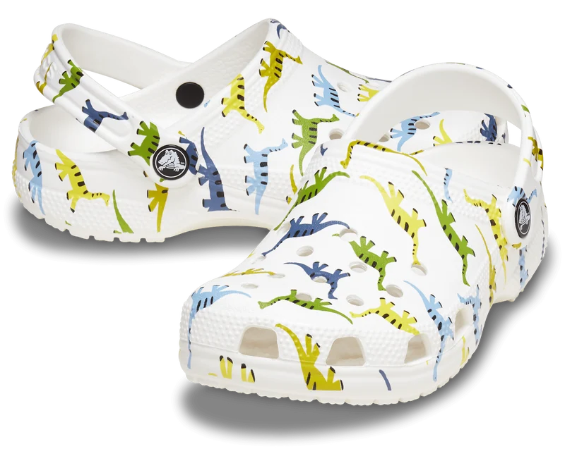 CROCS Klassischer Dinosaurier-Clog für Kinder – Weiß
