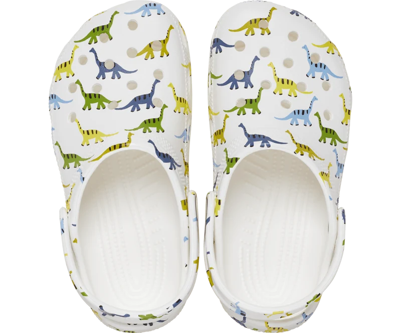 CROCS Klassischer Dinosaurier-Clog für Kinder – Weiß