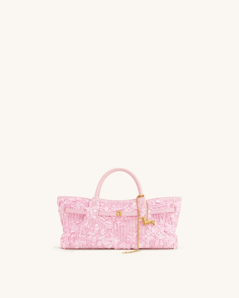 Maeve Tragetasche mit Dackel-Metallanhänger und Pailletten - Pink